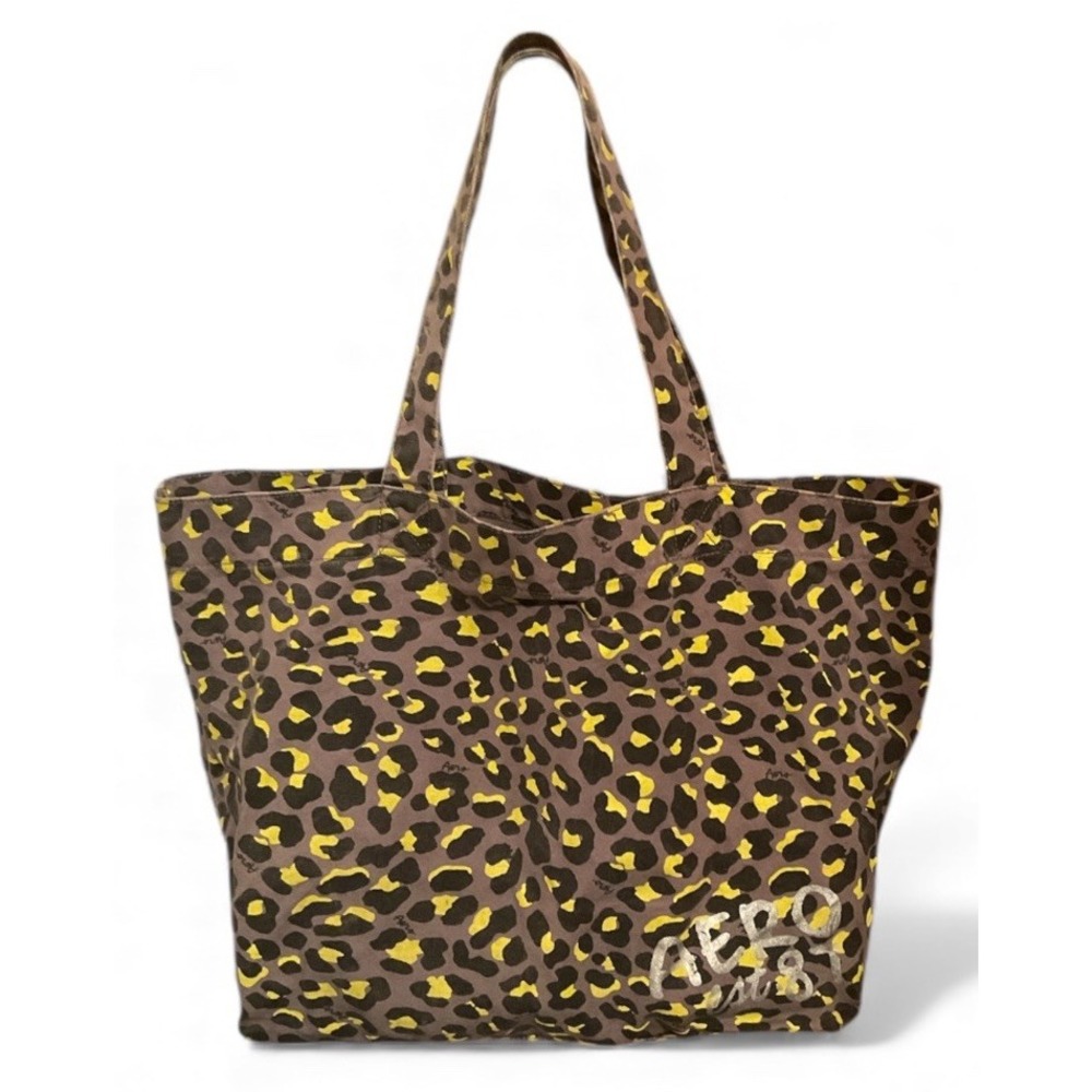 Aeropostale Canvas Tote Bag Leopard Animal Print Aero New York 87 Vtg Y2K